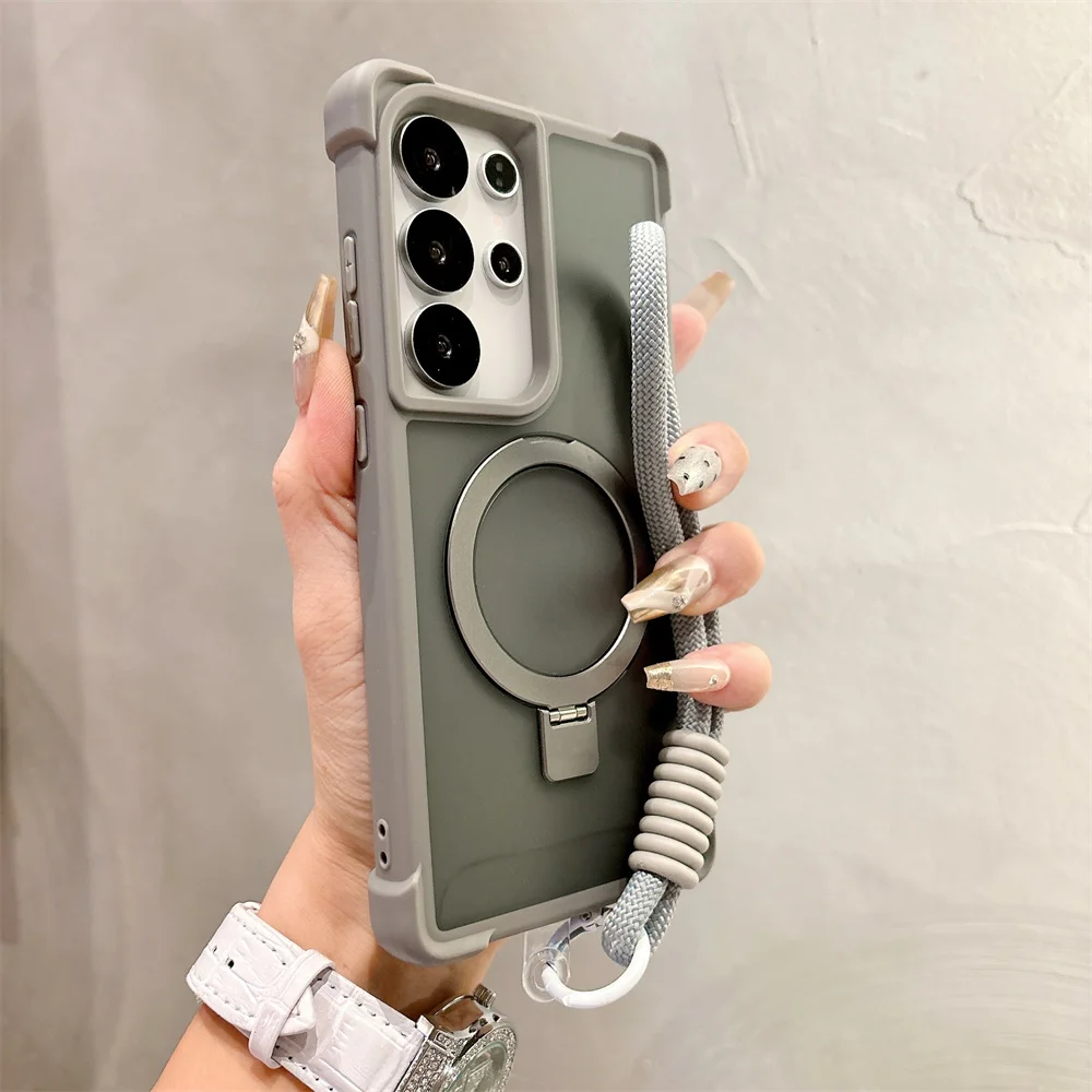 

Роскошный ремешок с магнитной броней, складной чехол-подставка для телефона Samsung S24 S25 Plus S23 Ultra 5G, противоударная защитная задняя крышка