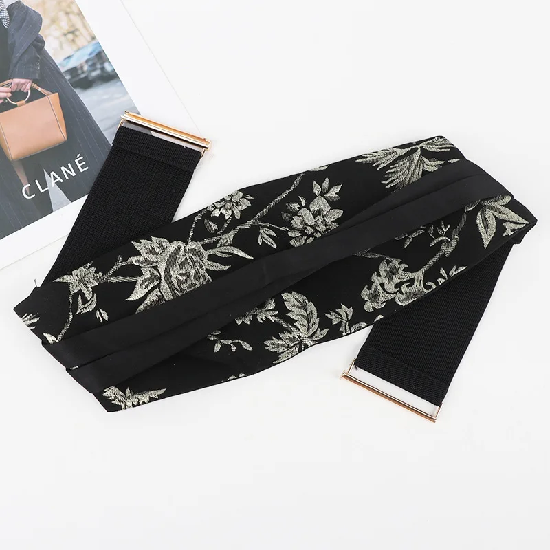 UMI MAO Feng Heavy Industry Embroidered Satin Waist Belt Women Ethnic Embroidery Elastic Waistband Palace Style Waist Cincher
