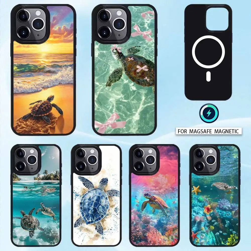 

Marine Life Sea Turtle Art Phone Case For iPhone 16,15,14,13,12,Pro,Max,Magnetic For Magsafe Wireless Charging