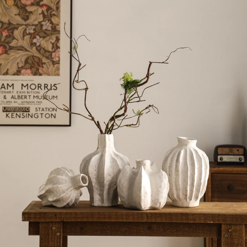 

Ornament Retro Nostalgic Handmade Tea Room Coarse Pottery Matte White Ceramic Vase home decoration