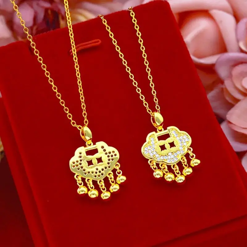 Brass Gold-Plated Longevity Lock Pendant Necklace for Babies Traditional Chinese Birthday Gift for First Anniversary Celebration