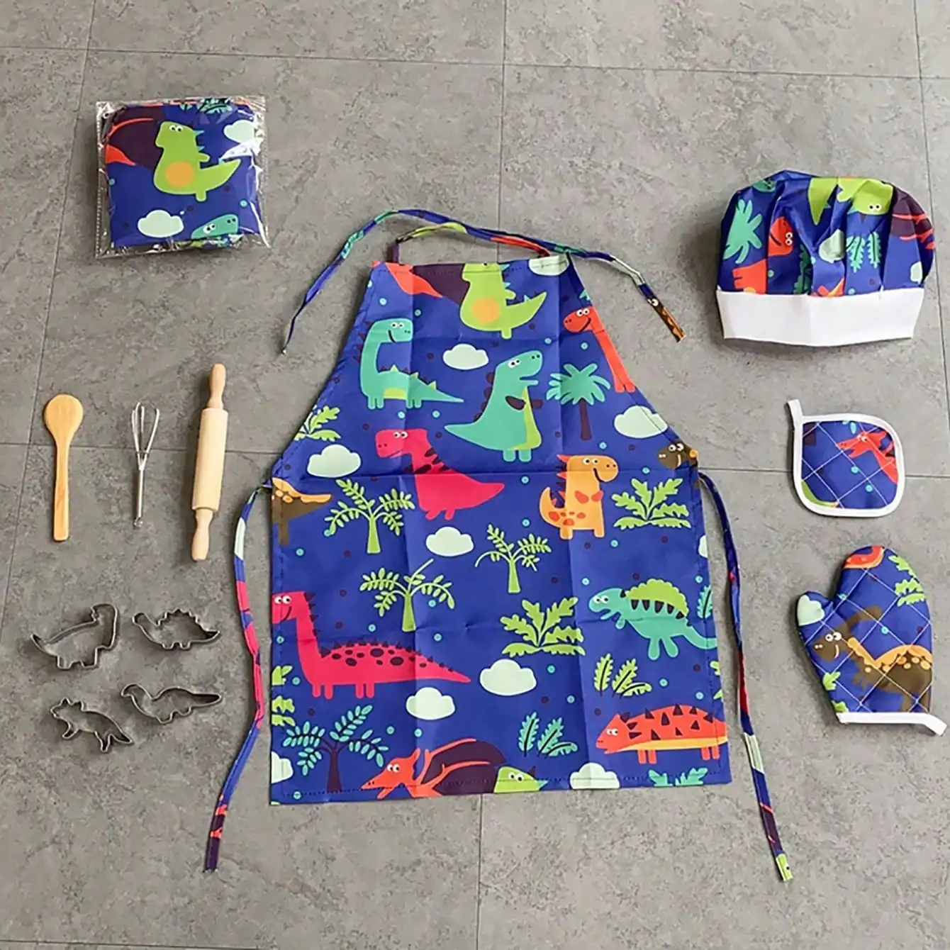 Kinderspeelkeuken speelgoedschort bakgereedschapset dinosaurusschort, Kerstmis, Thanksgiving Nieuwjaarscadeau