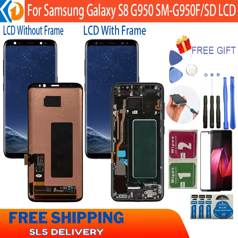 Super AMOLED S8 LCD with frame for SAMSUNG Galaxy S8 lcd G950 G950F Display S8Plus G955F lcd Touch pantalla for samsung s8 ecran