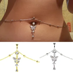 Fashion Waist Chains CZ Butterfly Dangling Belly Chain Body Piercing Jewelry Piercing Belly Chain Belly Ring with Chain