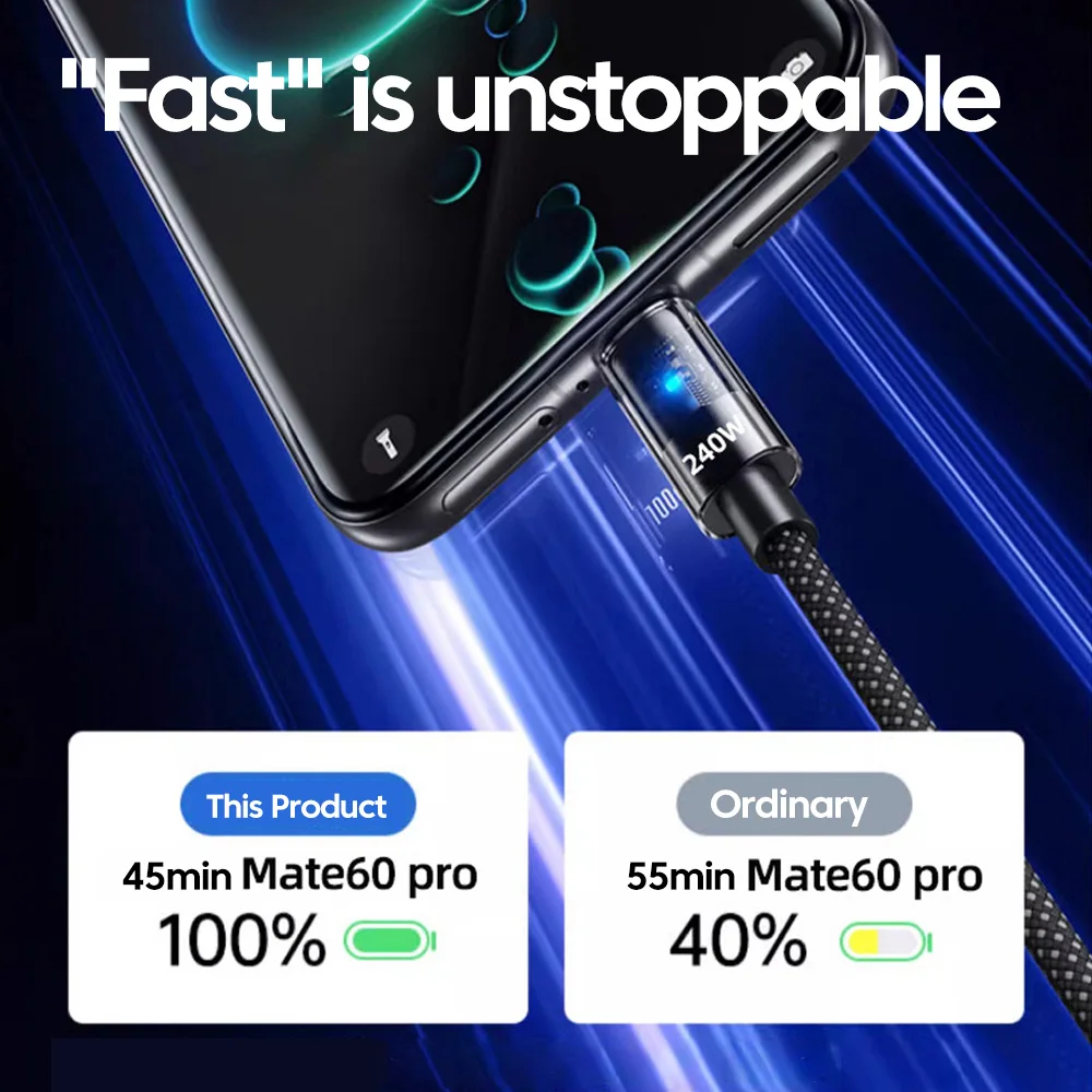 240W 6A USB to Type C Super Fast Charging Cable 25cm-2m LED PD C to C Mobile Phone Data Cable For iPhone 15 16 Samsung Xiaomi - Image 3