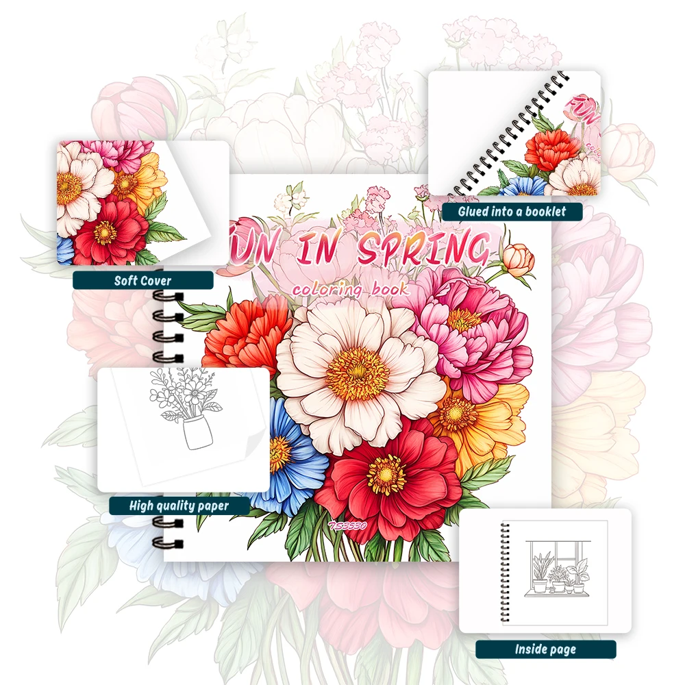 Adult Coloring Book - 30 Sheets Women's Spiral Coloring Book, 8.3X 8.3 Inches, Drawing Book, Birthday Gift, Holiday Party Gift