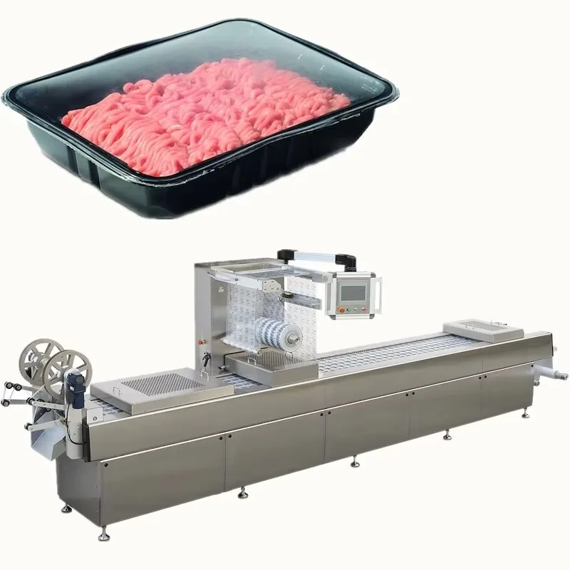 Multi Function Packaging Machines for Meat,  DLZ Rigid Chicken Meat Thermoforming Packing Machine for Sticky Meat with Gas Fill