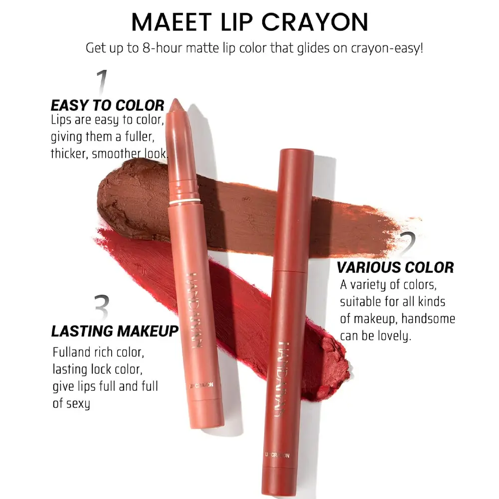 Bálsamo labial de crayón mate con sacapuntas gratis, bálsamo labial de terciopelo mate, delineador de labios de larga duración, regalo para damas, 12 colores, nuevo