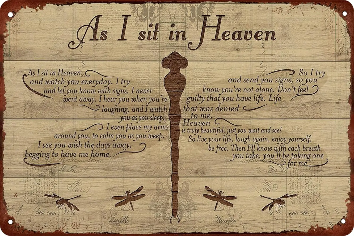 Metal Signs Retro As I Sit in Heaven Dragonfly Metal Tin Signs Wall Decor for Cafe Bar Pub Home