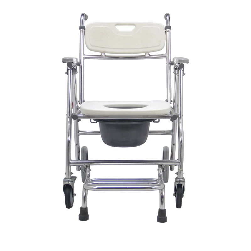 Folding Commode Chair, Adult Bedside Toilet with Wheels, Transfer Shower Potty for Elderly and Disabled, Portable Bathroom Aid