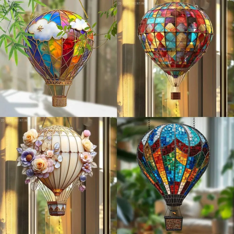 1pc 2D Acrylic Hot Air Balloon Light-Collecting Device Flower Window Pendant Garden Home Decoration