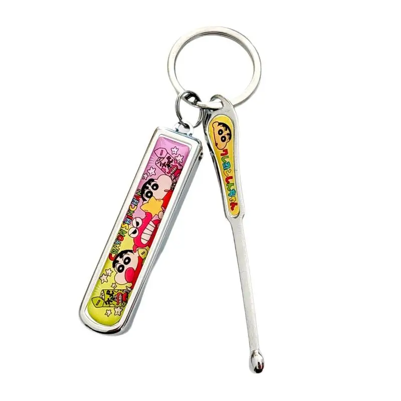 Kawaii Shin Chan Mini Foldable Nail Clipper Round Ear Spoon Portable Cartoon Keychain Manicure Travel Souvenir Gift