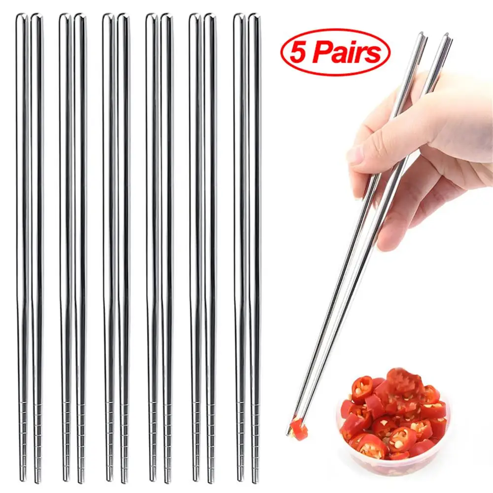 Palillos chinos antideslizantes de acero inoxidable, palillos de Sushi coreanos y japoneses, palillos de Metal para comida, juego de vajilla de cocina, 1/2/5 pares