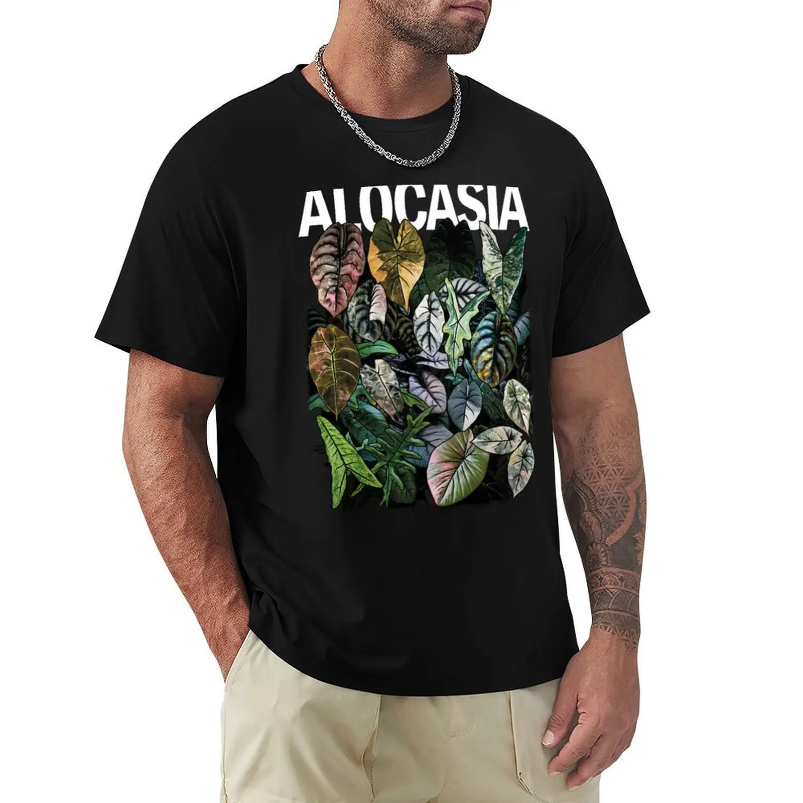 ALOCASIA JUNGLE Variegated T-Shirt cotton t shirts man 100% T-Shirt