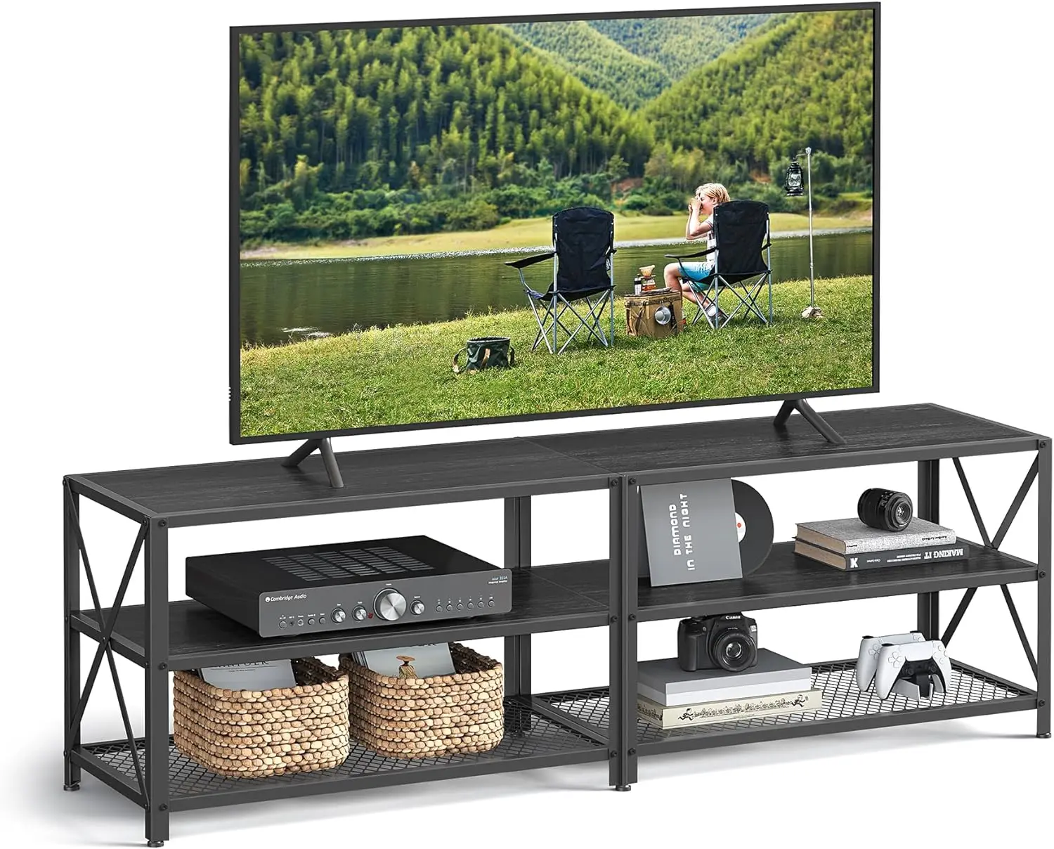 TV Stand,  Console for  Up to 70 Inches, Table, 63 Inches Width,  Cabinet with Storage Shelves, TV Steel Frame, for Living Room