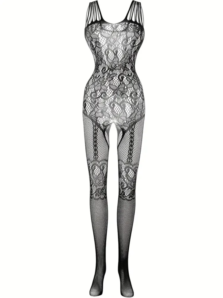 4 sets Sexy Fishnet Bodystocking with Open Crotch and Jacquard Design  Women\'s Lingerie and Underwear Erotic Costumes Catsuit SM