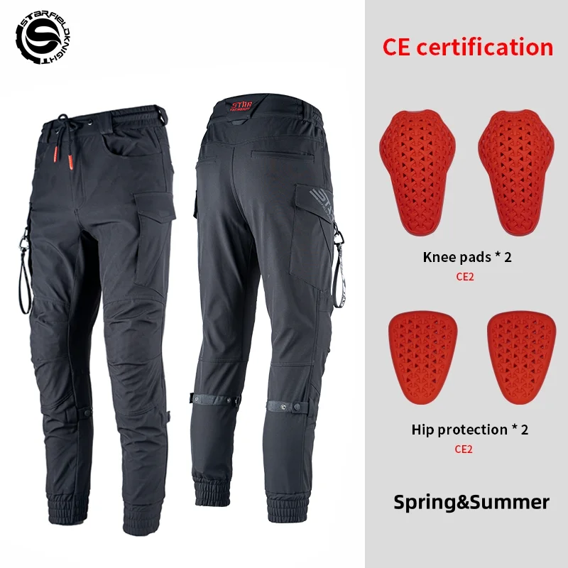 

Star Field Knight New Motorcycle Riding Pants Summer Breathable Black Men's Trousers With CE Armor Protective Gears Accessories