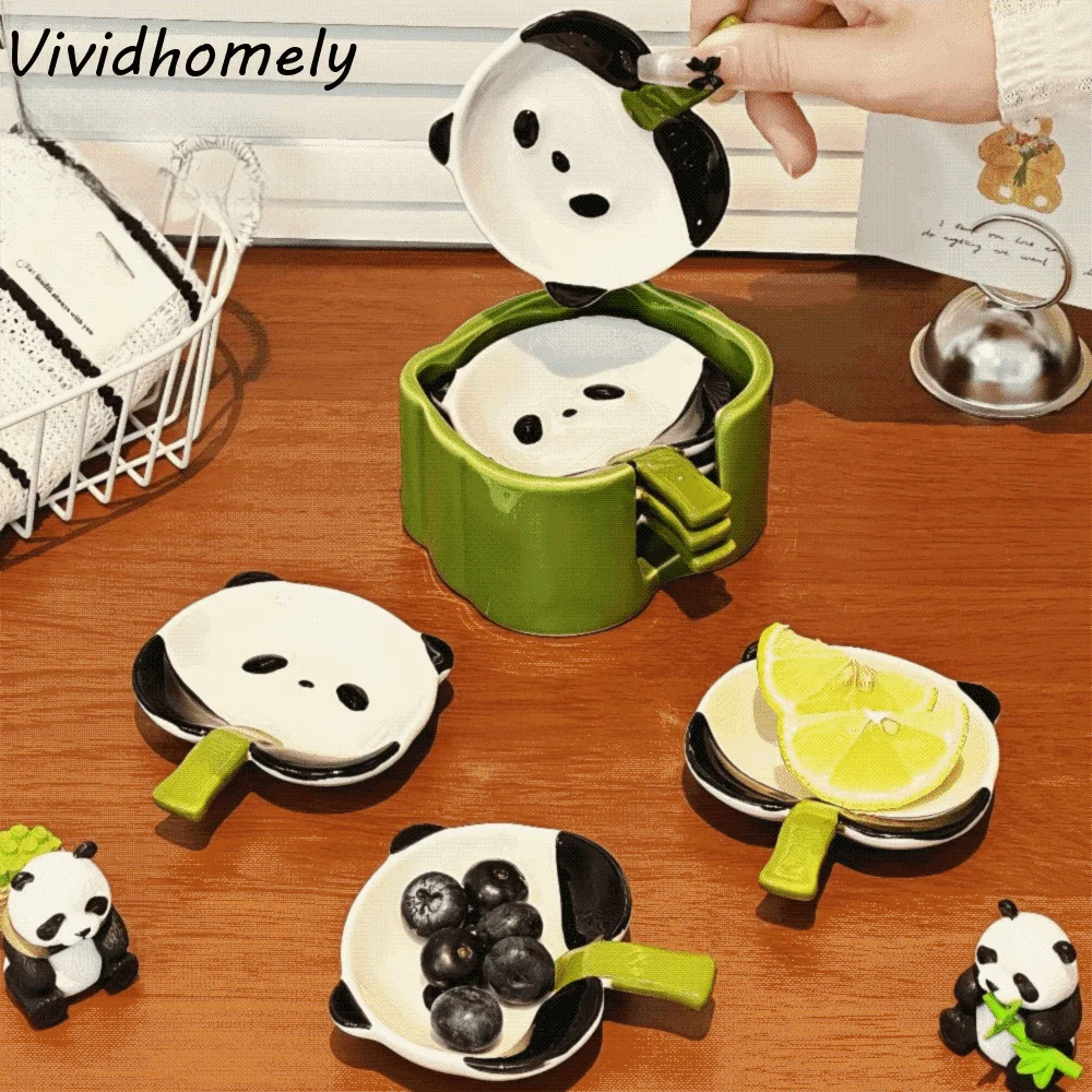 

Набор из 4/6 креативных керамических соусниц в форме панды, штабелируемые, с ручкой и контейнером для хранения