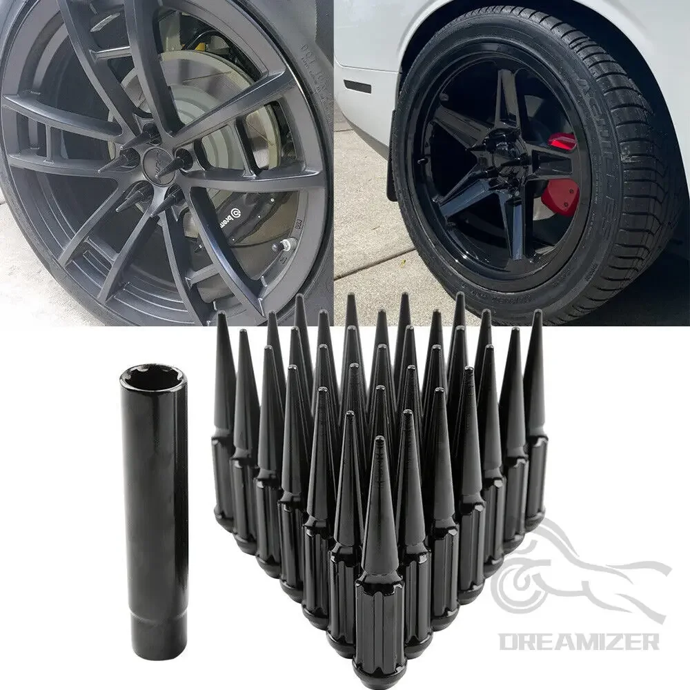 24/32 PCS M14x1.5 Nakrętki kolców kół Chromowane czarne platerowane 4.4 "High Dla Chevy Silverado 1500 2500 3500 Dla Ford F-150 F-250