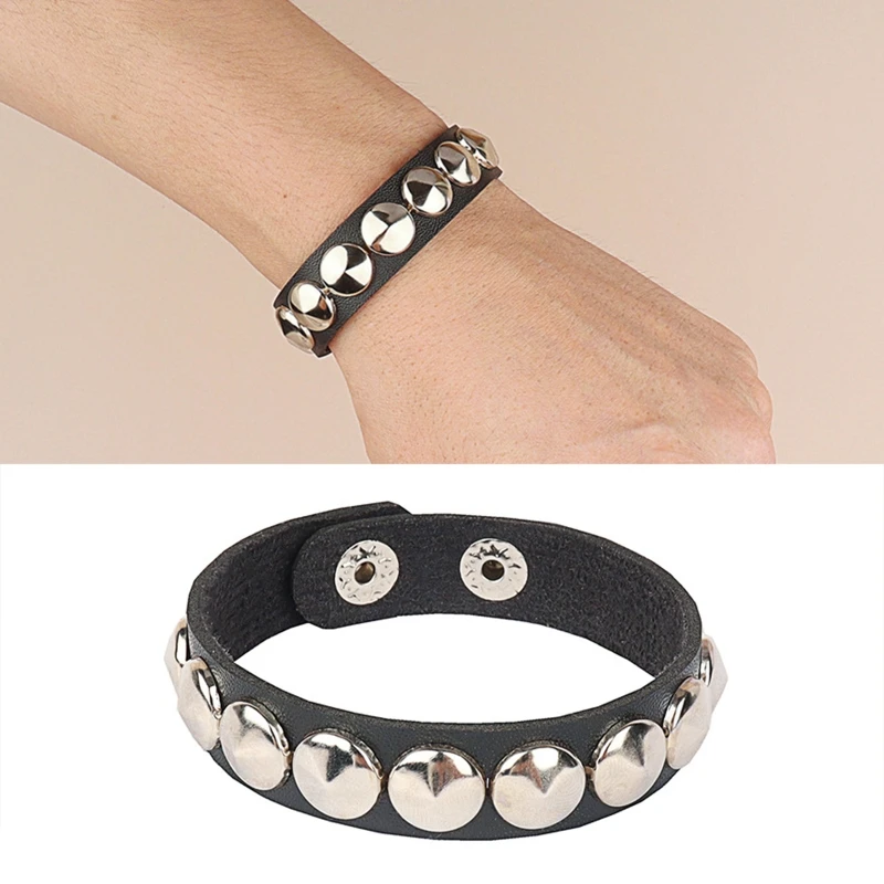 Spikes Rivets Studded Cuff Wrap Leather Punk Gothic Rock Unisex Circle Bracelet