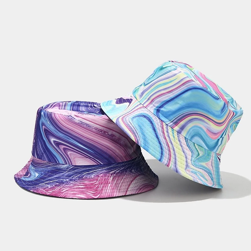 Reversible Marble Print Bucket Hat Dual-Side Wear Casual Sun Cap for Men Women