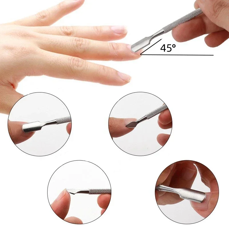 Aço inoxidável Double-Ended Nails Push Lift Nail Remover, Manicure Ferramenta, Beleza Nail Push, Trim Nail Tool