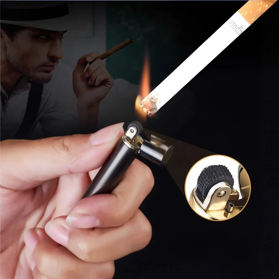 Mini Compact Open Flame Lighter Metal Grinding Wheel Lighter Portable Can Place Cigarette Case Smoking Accessories