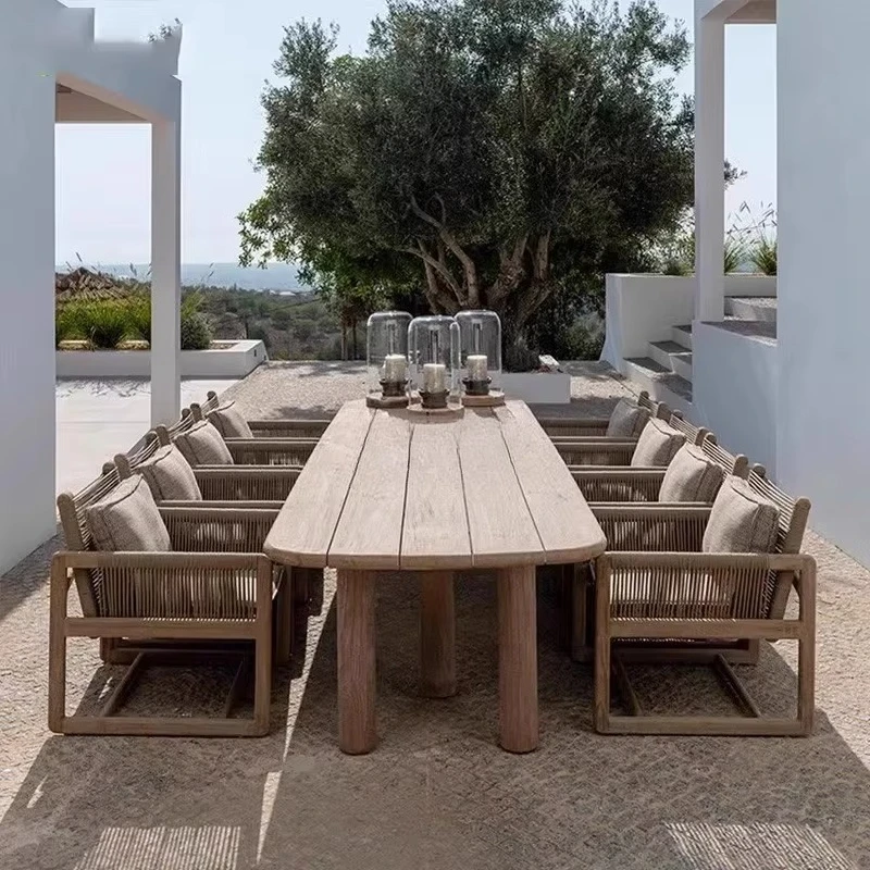yjq outdoor courtyard teak table and chair combination outdoor open-air solid wood furniture