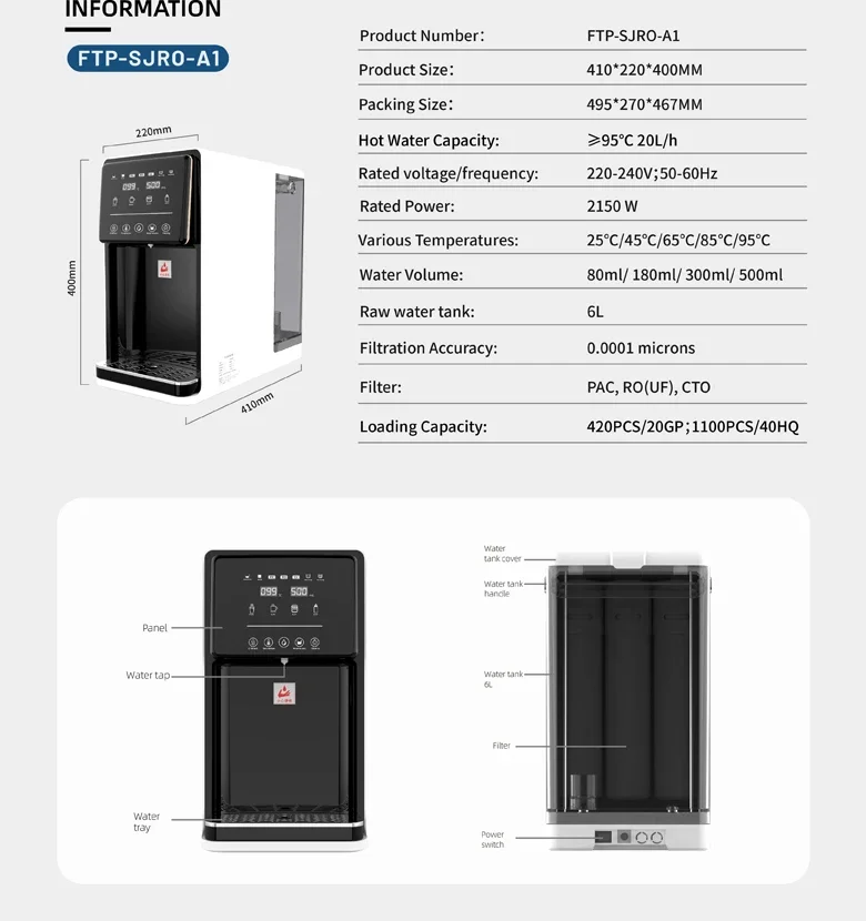 TDS display hot room temperature house reverse osmosis countertop ro pure water filtration system