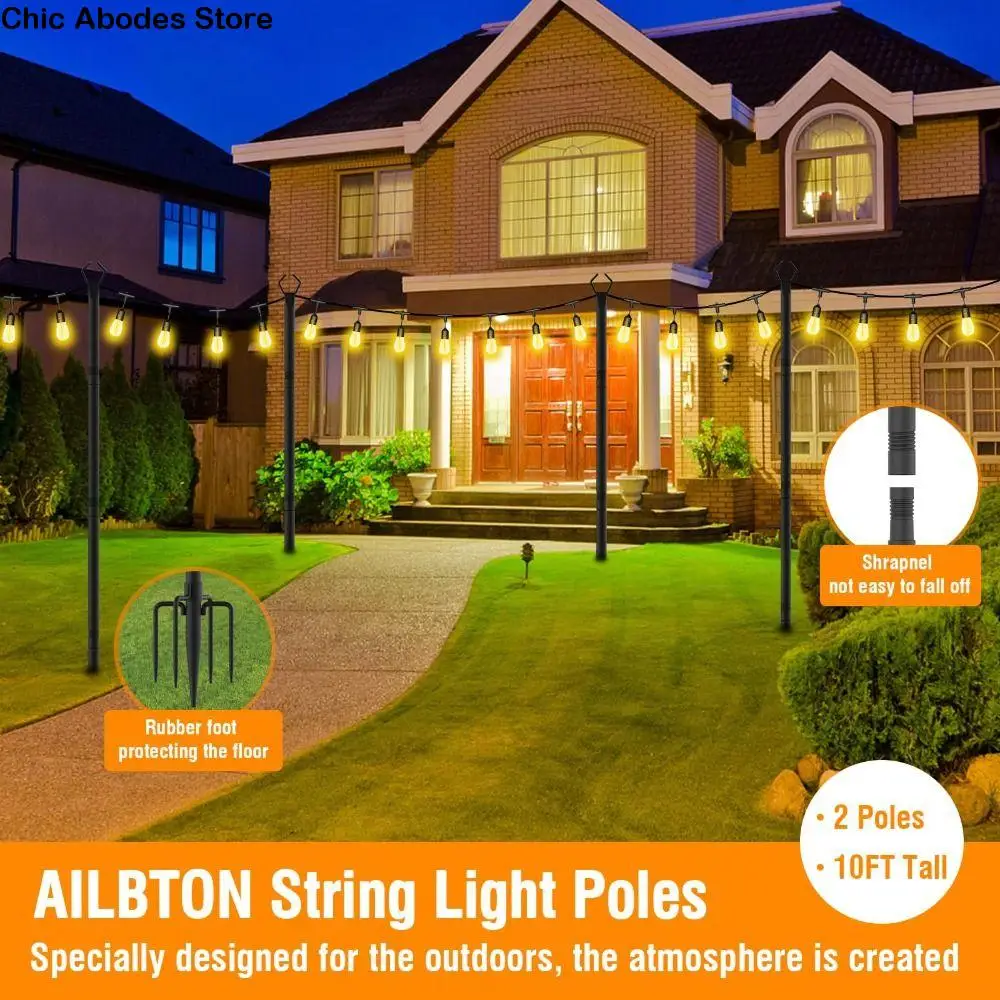 

2pcs Heavy Duty String Light Poles Metal Construction Adjustable Height Outdoor String Lights Waterproof Durable