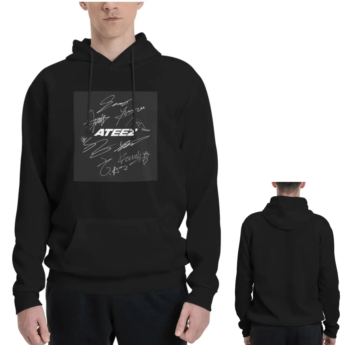 ATEEZ - شعار + توقيع (أسود) هوديس للرجال والنساء بلوفر كاجوال بلوزات هاراجوكو ملابس طويلة الأكمام للخريف والشتاء