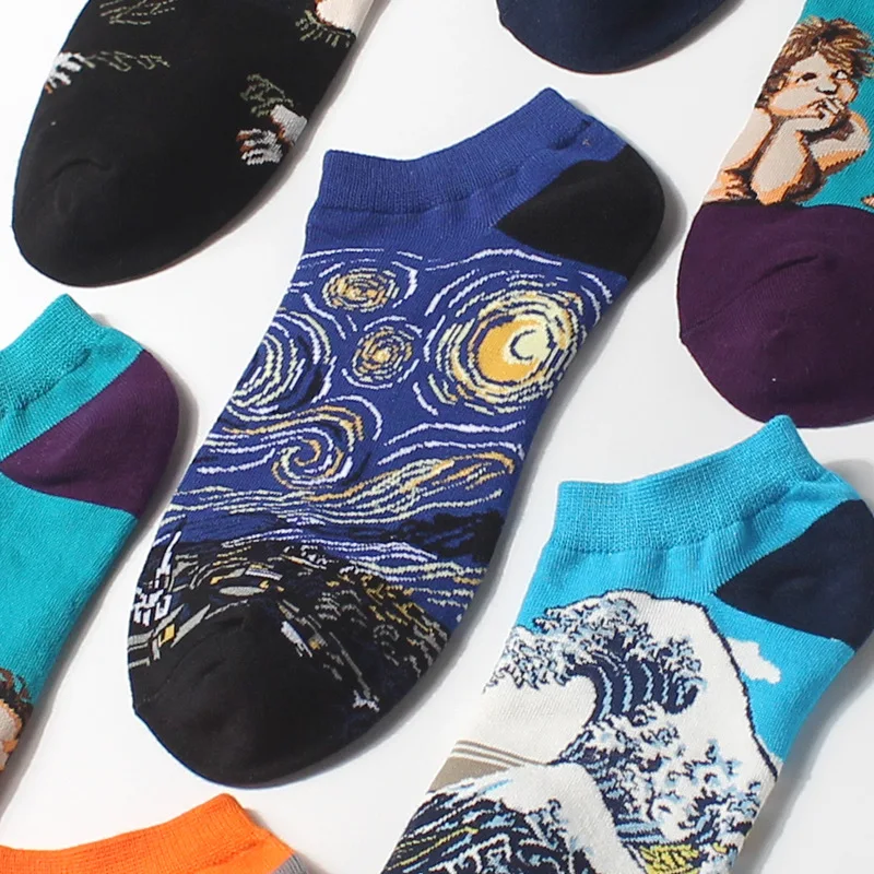 1 Pair Personality Art Funny Women Socks World Classic Retro Famous Painting Van Gogh Ankle Sox Street Sport Skateboard Midea