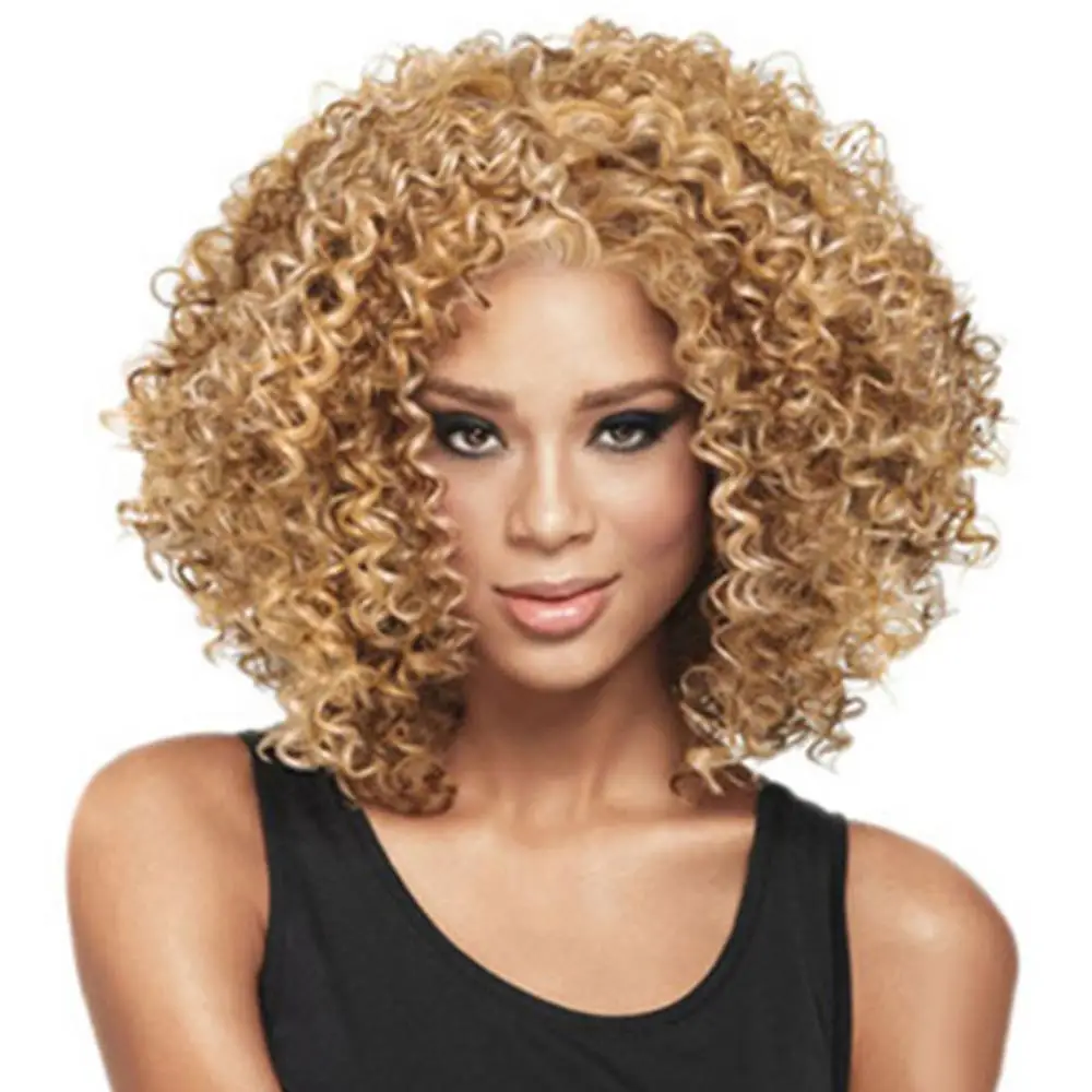 Women Synthetic Curly Hair Extension Afro Wig Short Afro Curly Wig With Bangs Synthetic African Fluffy Ombre Curly Women's Wigs