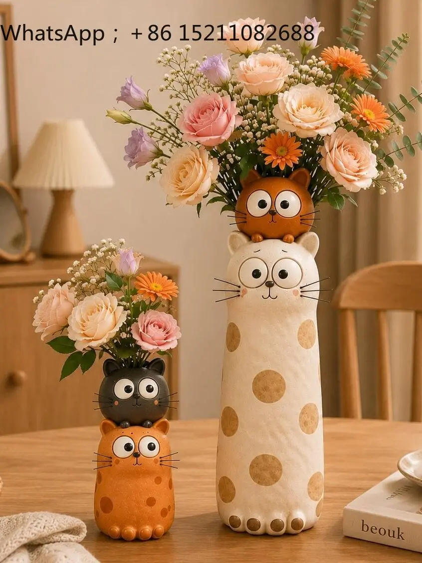 LLY cute cat vase ornament living room flower arrangement light luxury high-end flowers niche art birthday housewarming gift
