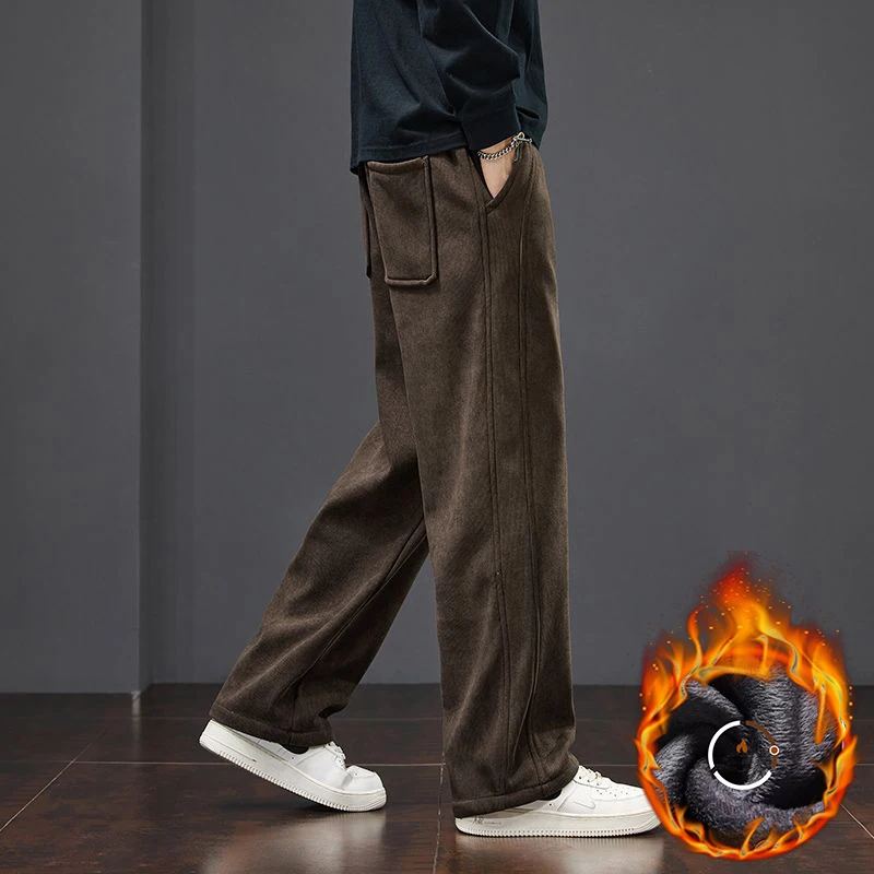 High Quality Winter Fleece Warm Corduroy Pants Men Work Thicked Streetwear Joggers Flocking Brown Outdoors Trousers Male 4XL