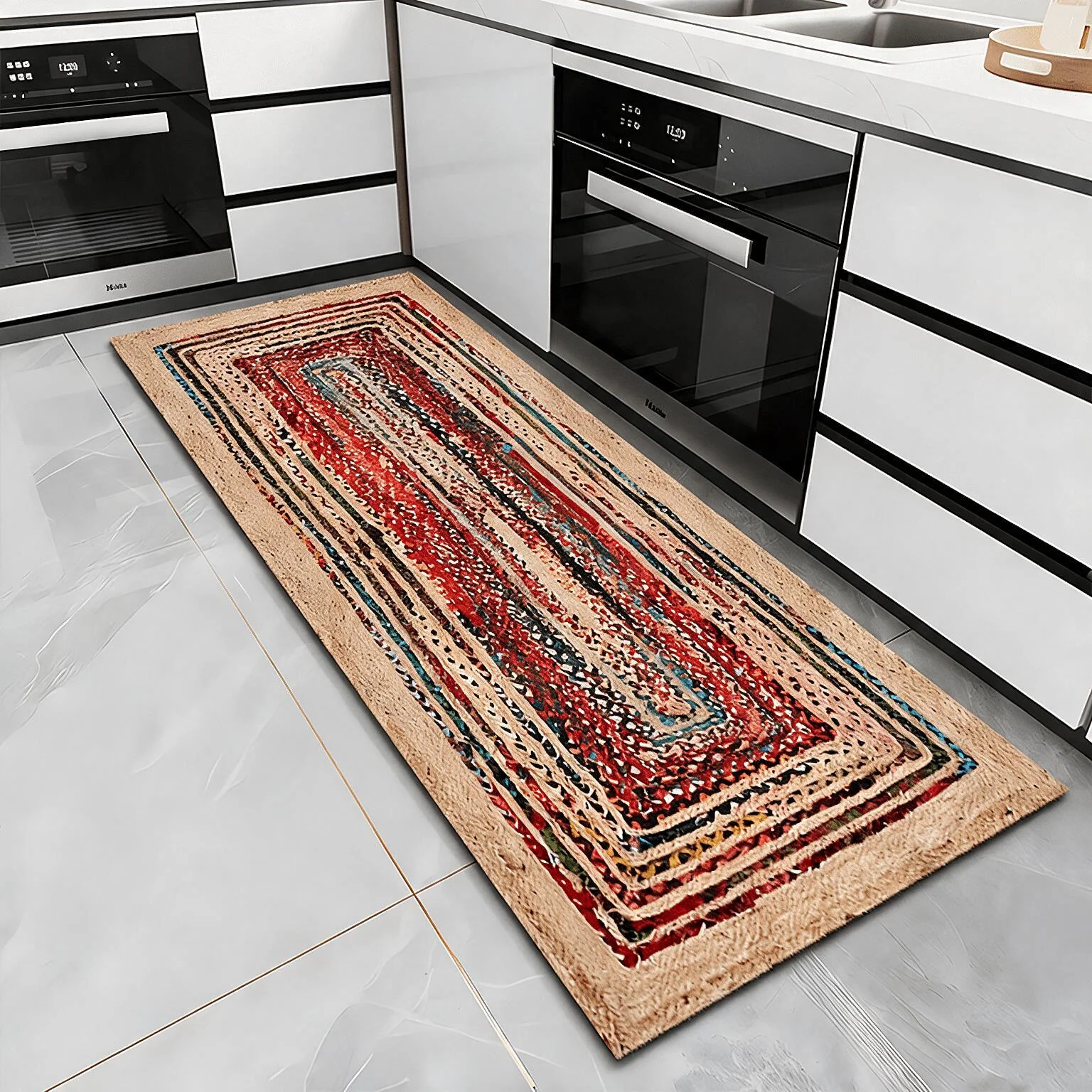 Extra Large Rectangular Runner Rug for Hallway and Entryway, Long Floor Mat for Living Room, Outdoor Dining and Parties, Suitable for Kitchen, Doorway and Bathroom, Non-Slip PVC Backing, Exquisite Print