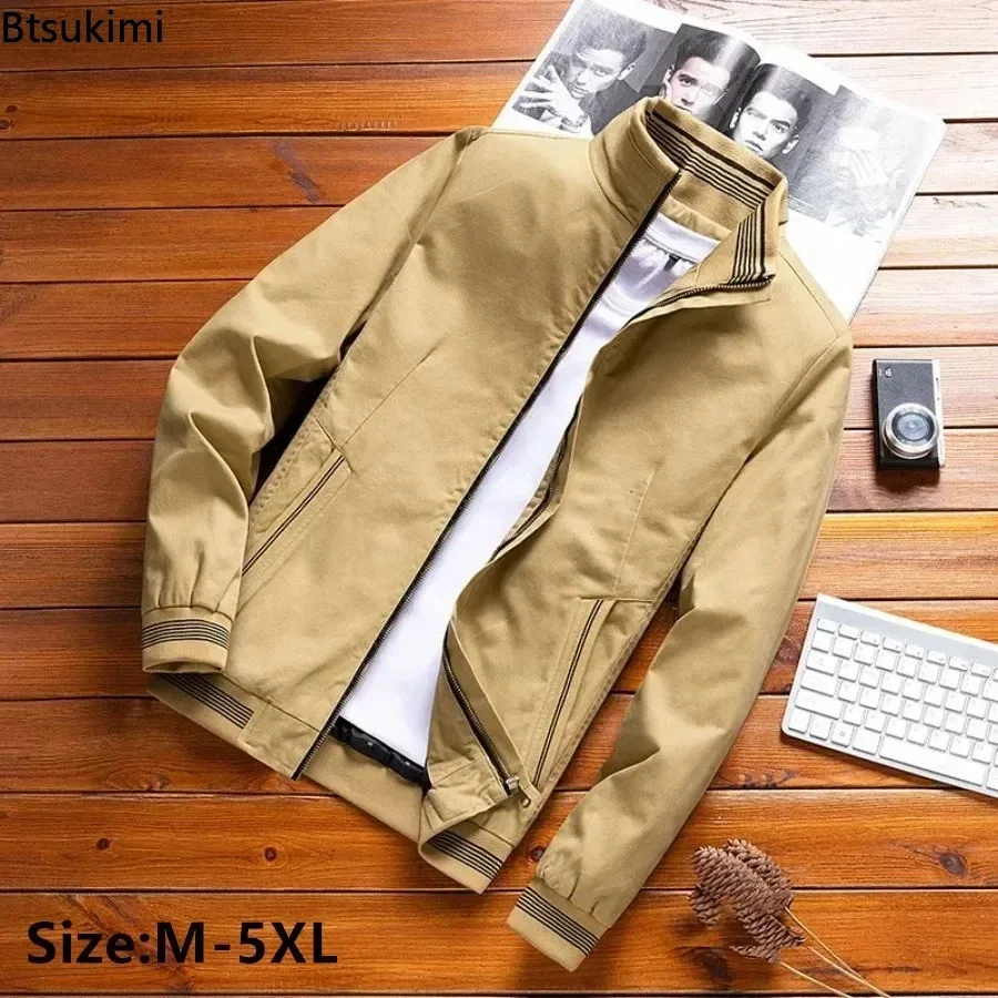 

2025 Men Clothing Fashion Spring Autumn New Men's Bomber Jackets Solid Loose Casual Coats Male Stand Collar Sport Tops Outerwear