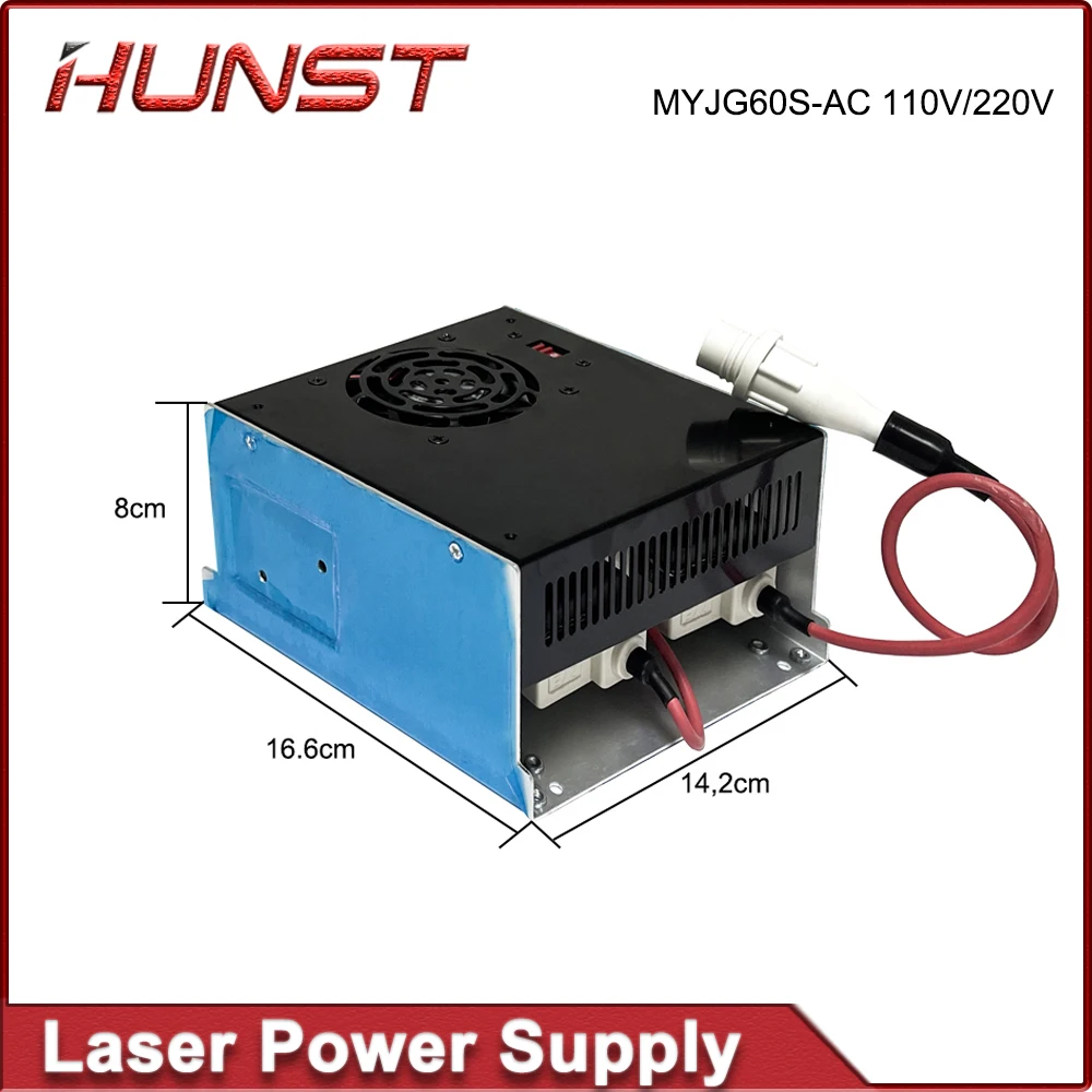 HUNST CO2 Laser Power Supply MYJG 60S Adjustable 110V/220V Voltage, Suitable for Laser Engraving and Cutting Machines.