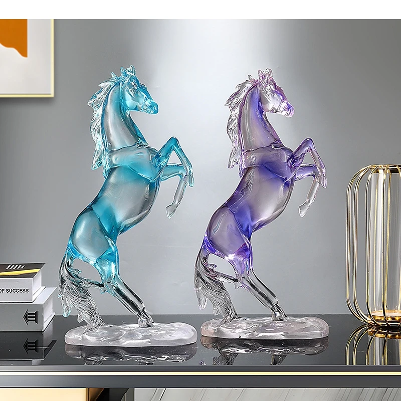 Resin Handicrafts Simulation Animal Sculpture Horse Ornament Transparent Colored Horse Decorative Figurines Home Decoration