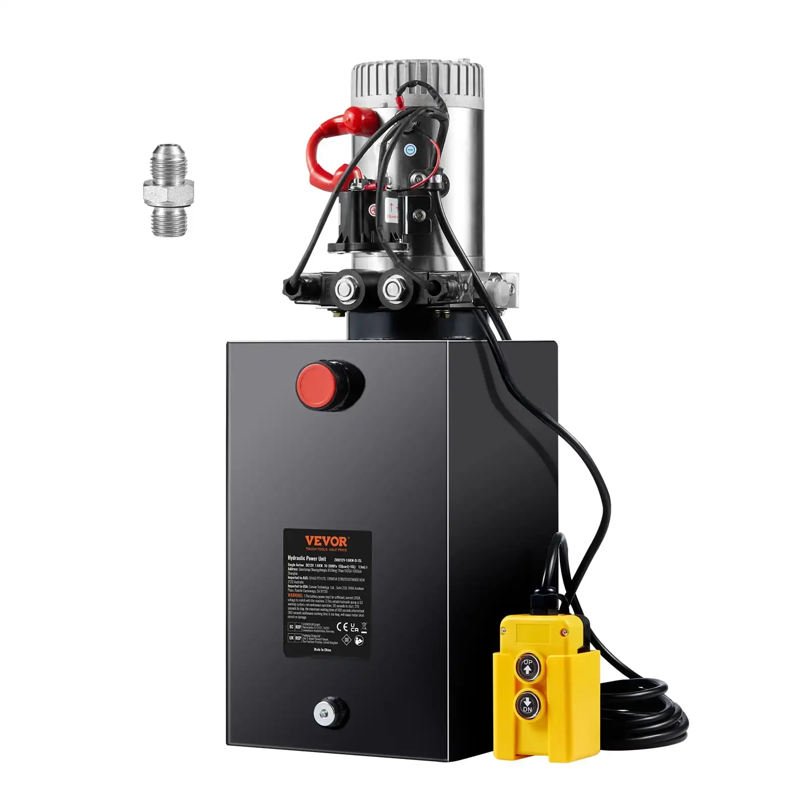 

Hydraulic Pump, 15 Quart Hydraulic Power Unit, Double Acting Dump Trailer Pump, 0.91 GPM Flow Rate