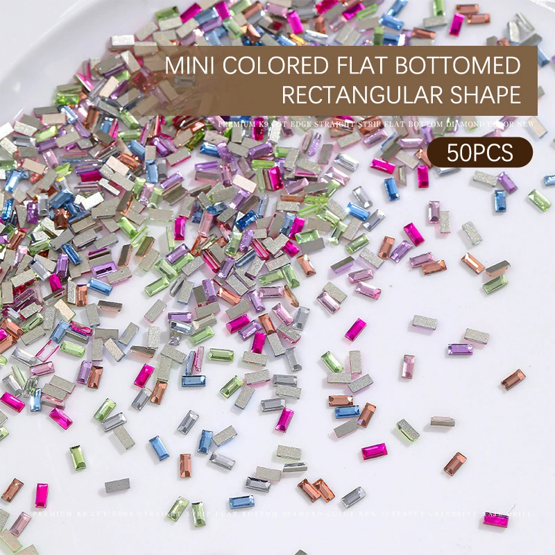 

50pcs Mini Nail Art Rhinestones Crystal Resin Flatback Diamonds Rectangle Sparkle Diy Luxury Manicure Decoration