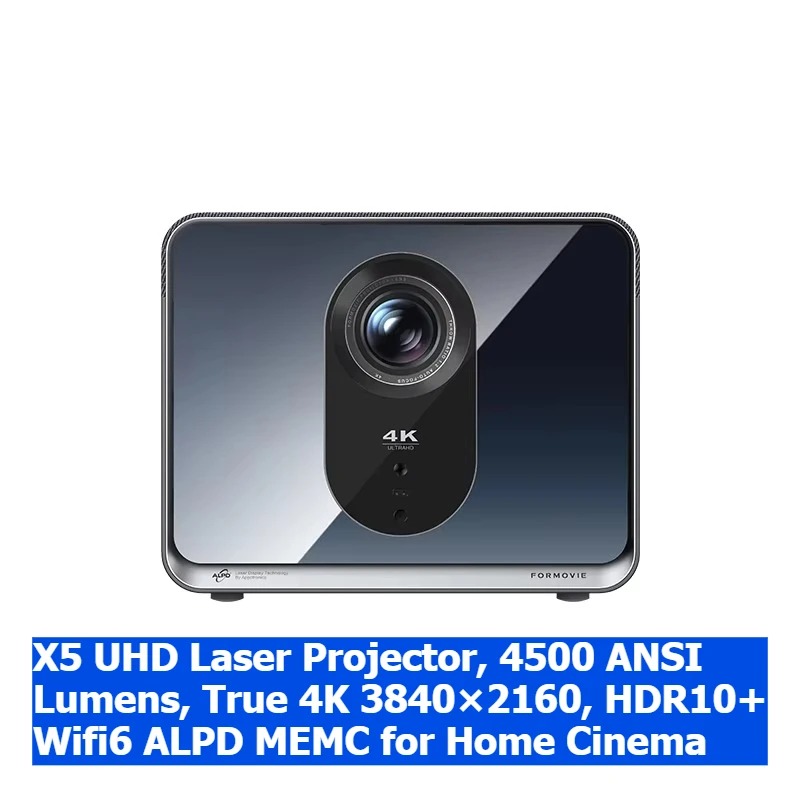 X5 4K Laser Projector, 4500ANSI Lumen, Native 3840*2160P, ALPD, MEMC, HDR10+, Wifi6, Home Theater Beamer