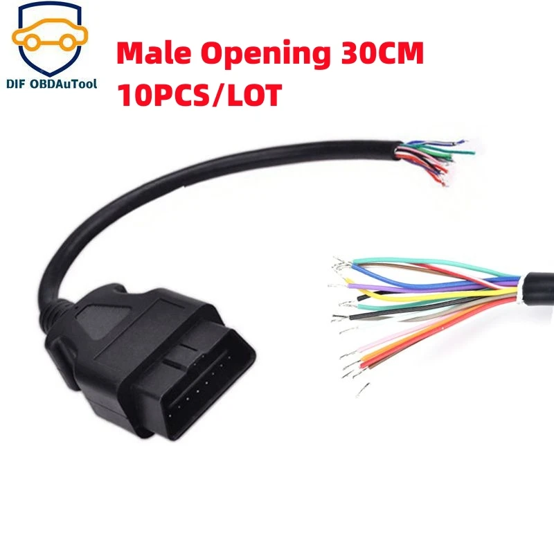 

10pcs/lot OBD2 16Pin Extension Opening Male Cable OBDII Car Diagnostic Interface Connector Male Open Cable Adapter