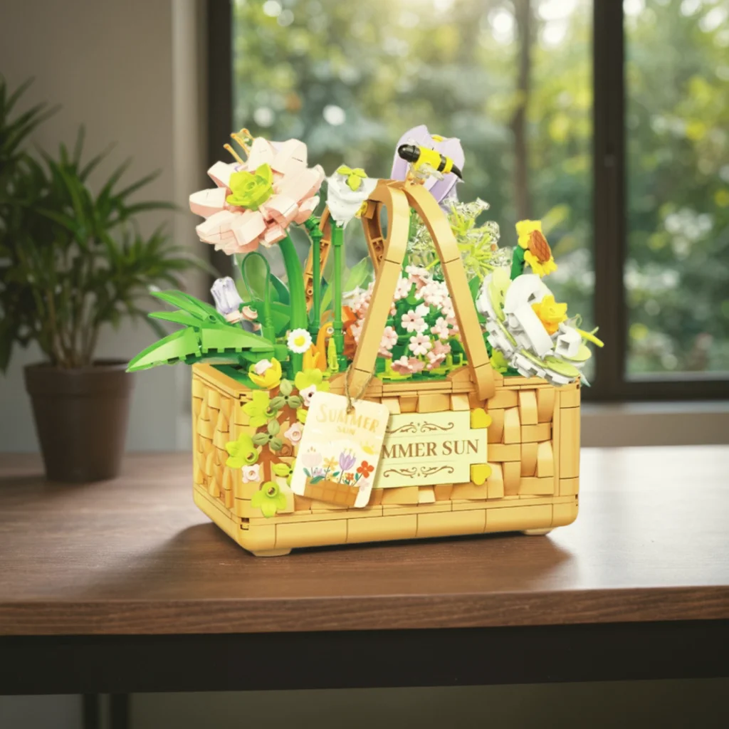 

2076 Building Blocks Summer Sunshine Flower Basket, DIY Desktop Decoration Children Holiday Gift