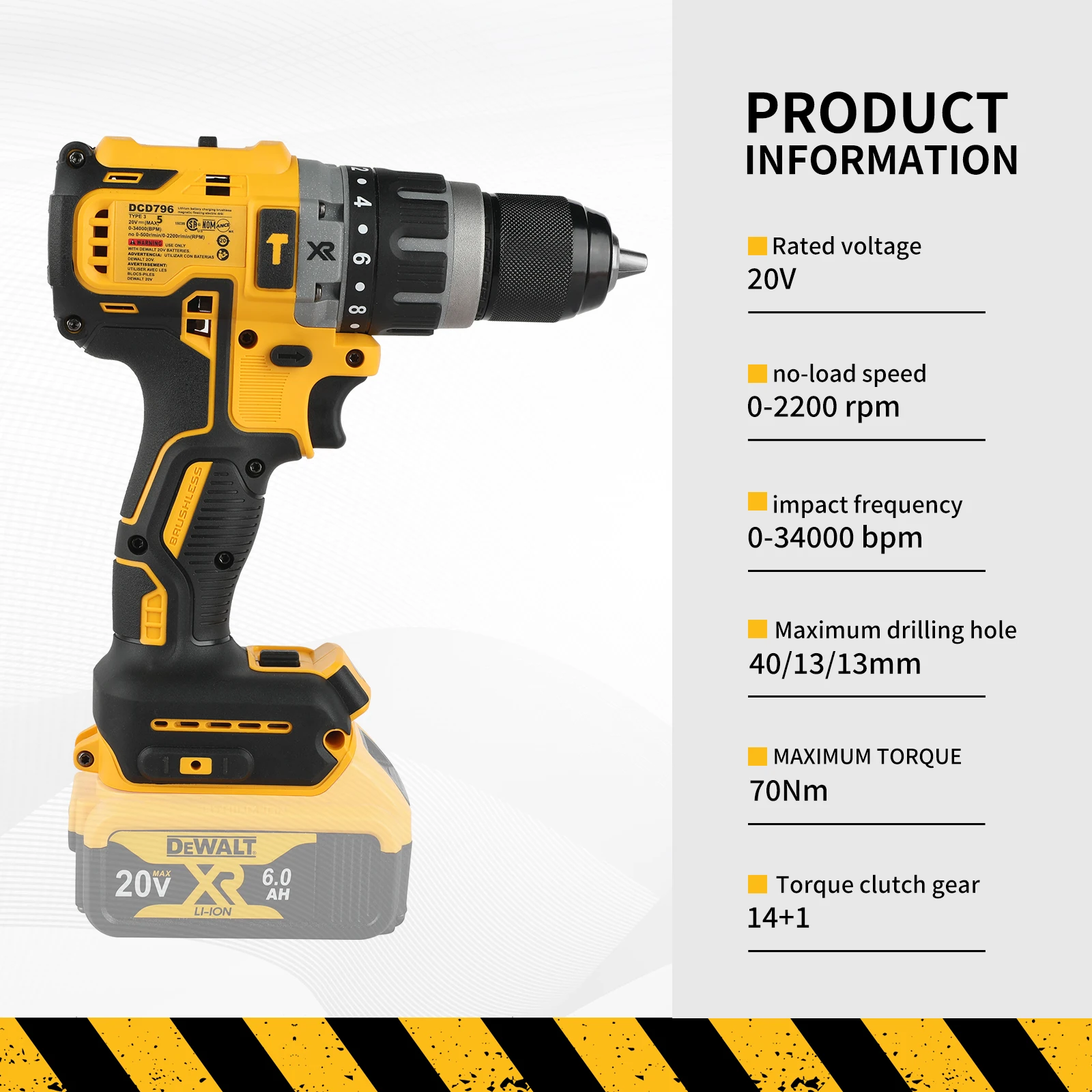 2025 Dewalt 2000RPM Cordless Electric Drill Brushless Driver Adjustable Speed Impact Hand Drill Rechargeable Power Tools DCD796