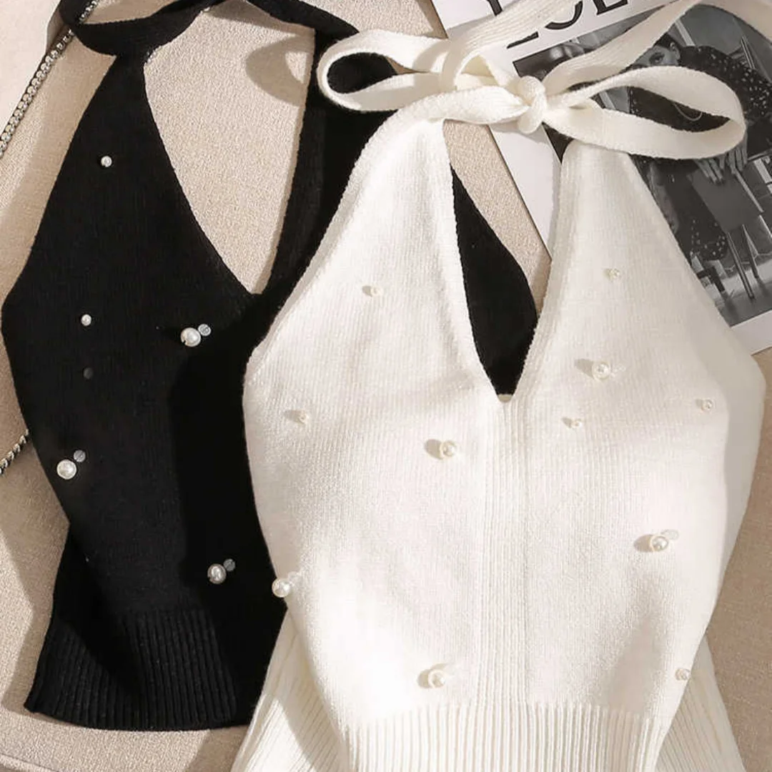 

2026 New Women's Slim Beaded Halter Camisole Backless Lace Up Sleeveless Top Fashion Pure Desire Base Top