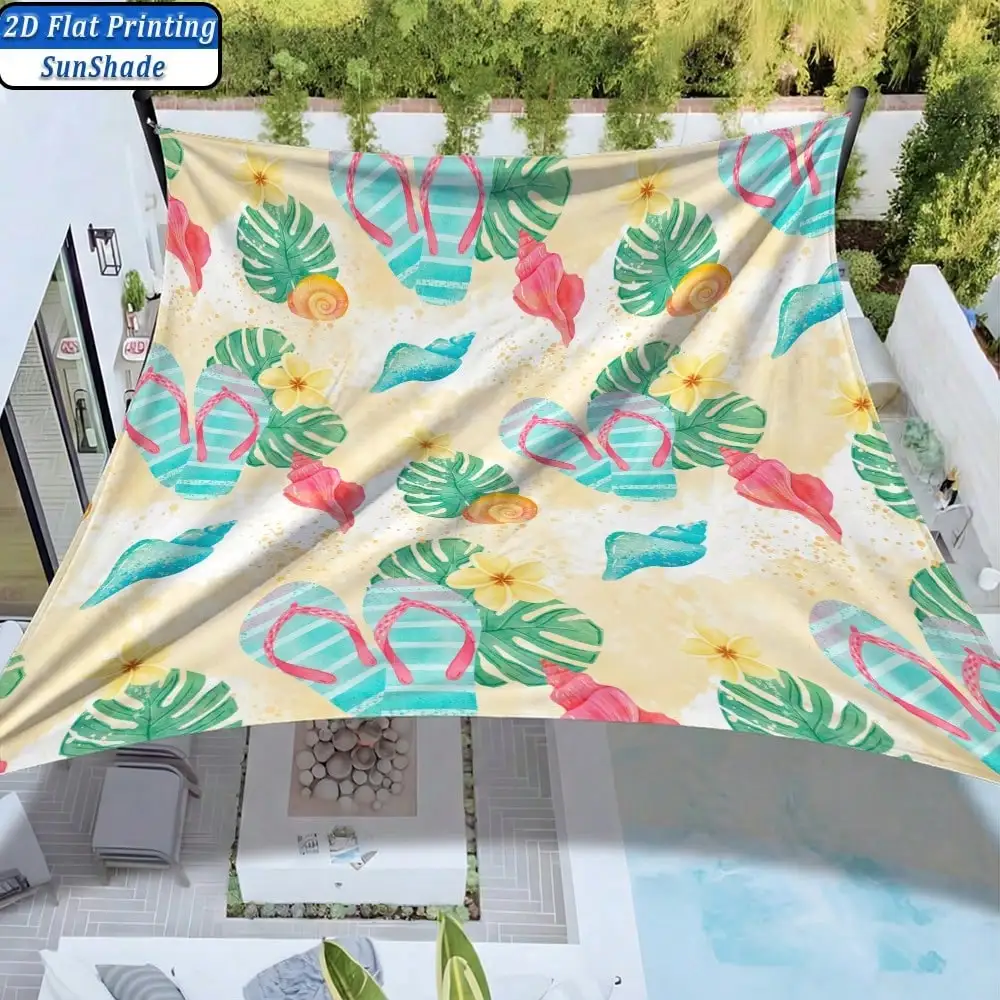 

1pc 2D Flat Printing Seaside Vacation Sunshade, HD Graphic Polyester, Fade & Wind Resistant, Fixing Ropes Provided, Simple Installation, Ideal For Camping Awnings, Beach Trips & Outdoor Relaxation, For Vacation Enthusiasts