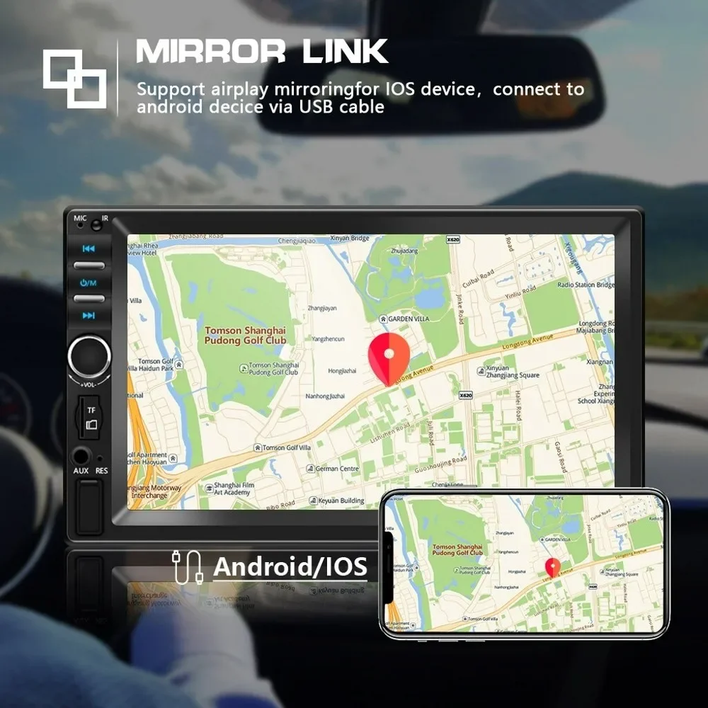 مشغل MP5 للسيارة مزدوج 2 DIN مقاس 7 بوصات وشاشة تعمل باللمس B-T راديو ستيريو FM/USB/AUX #4