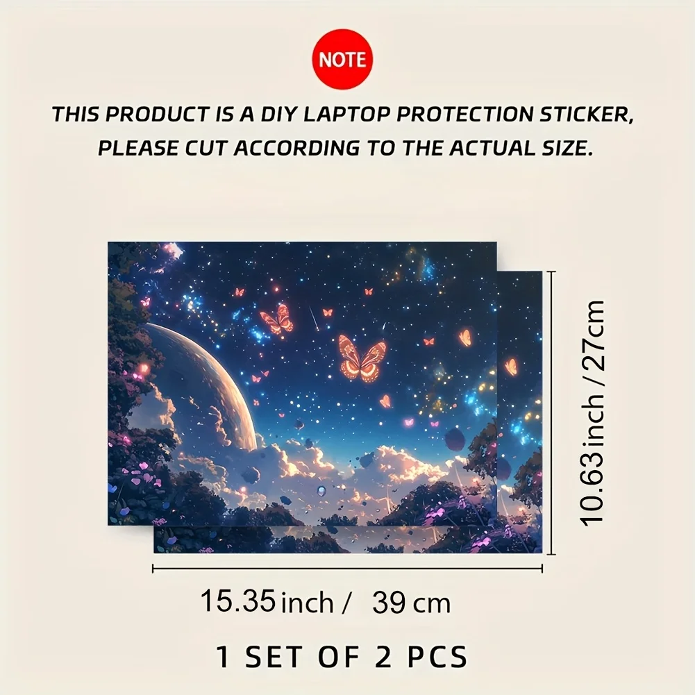 2 Pieces of Vinyl Material Fantasy Night Designed Laptop Case Scratch Resistant Laptop Case Suitable for Laptops Decal