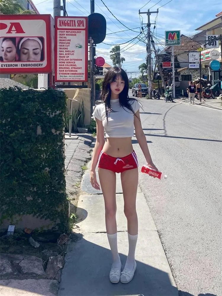 

American Sle New Women's Bikini Swimsuit Slimming Strapl Briefs Set Casual Spor Letter Print Tee-piece Swimsuit